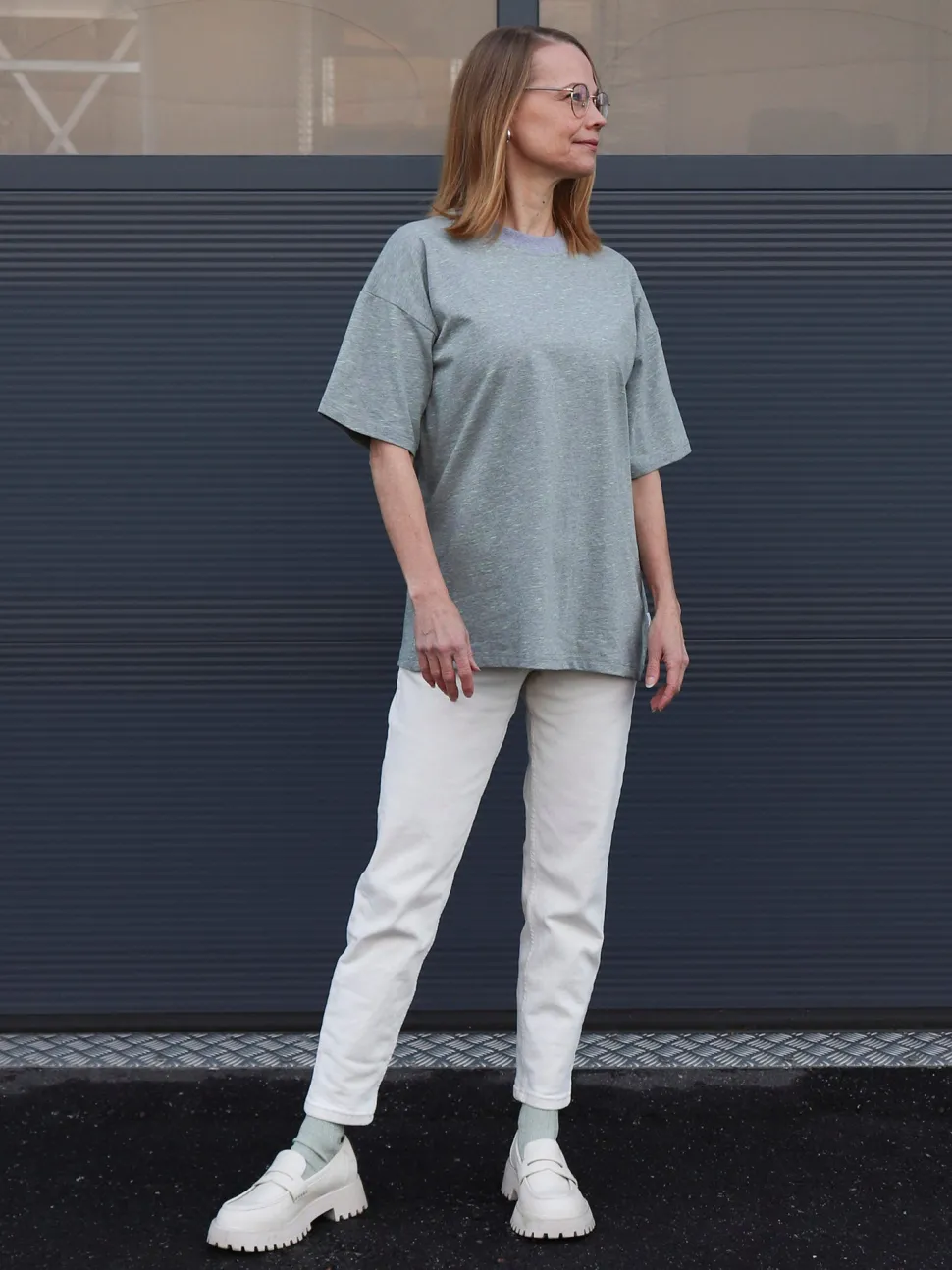 Tara T-Paita, Melange Grey/Lime